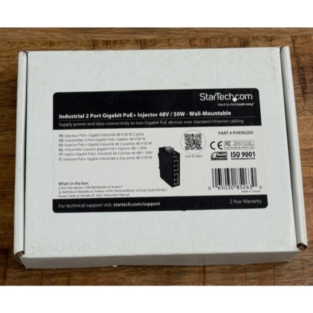 StarTech POEINJ2GI 2 Dual Port Gigabit POE+ Injector 48V 30W Wall Mountable New